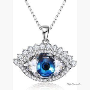 Silver Plated Crystal Evil Eye Pendant Necklace 18K Plated Protection Amulet